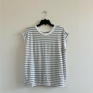 A New Day T Shirt White Navy Stripe Cotton Modal Womens M Coastal Preppy Yacht